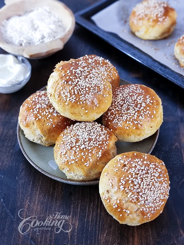 Greek Yogurt Buns with sesame on top