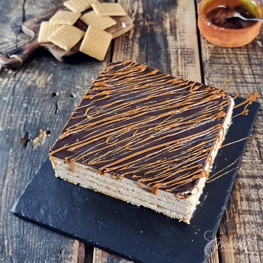 No-Bake Caramel Chocolate Biscuit Cake - step31